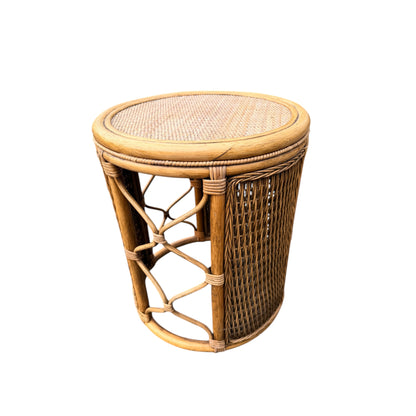 Vintage Rattan Wicker Nest of 3 Tables – Cane Conservatory Side / Lamp Tables