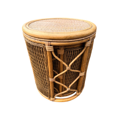 Vintage Rattan Wicker Nest of 3 Tables – Cane Conservatory Side / Lamp Tables