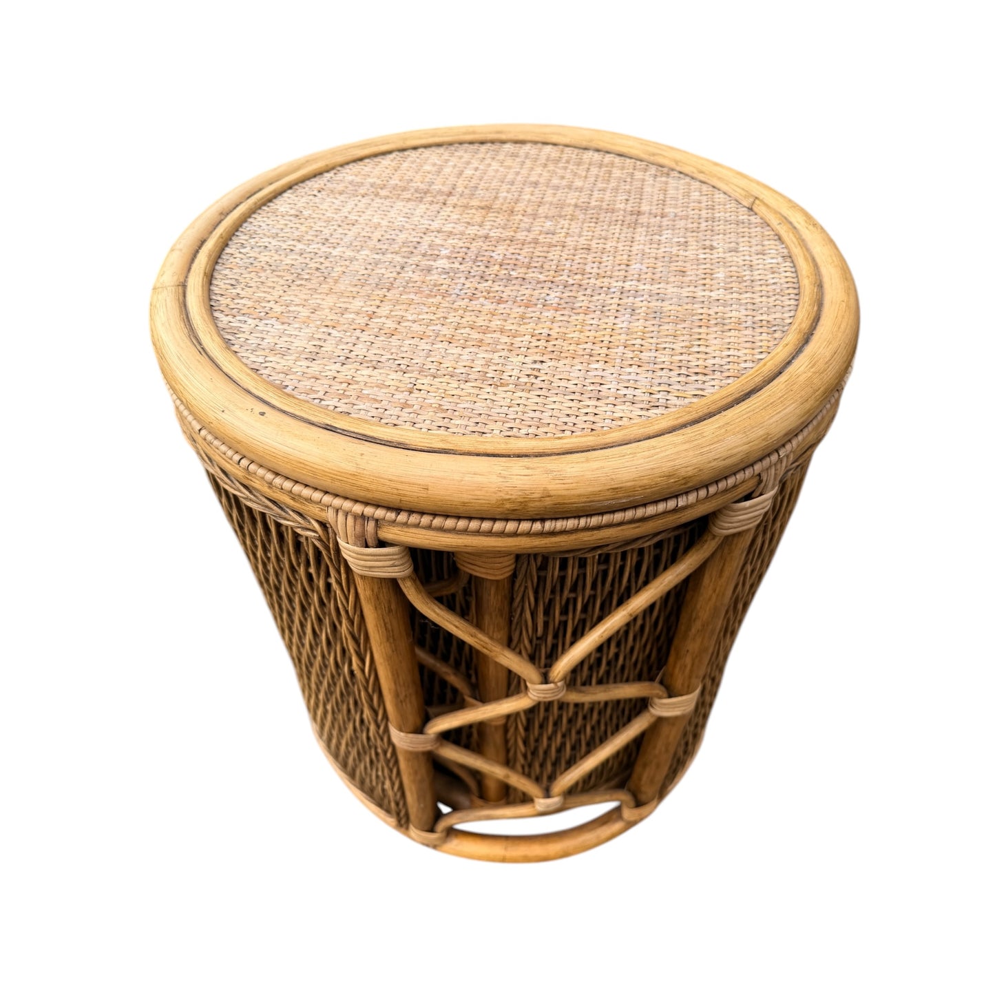 Vintage Rattan Wicker Nest of 3 Tables – Cane Conservatory Side / Lamp Tables