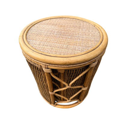Vintage Rattan Wicker Nest of 3 Tables – Cane Conservatory Side / Lamp Tables