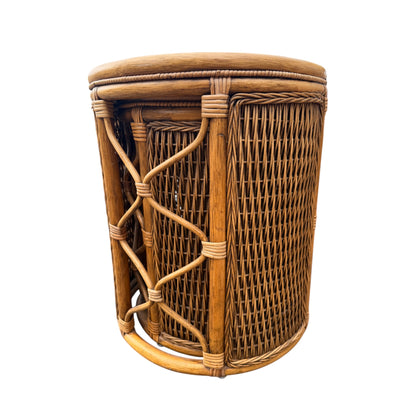 Vintage Rattan Wicker Nest of 3 Tables – Cane Conservatory Side / Lamp Tables