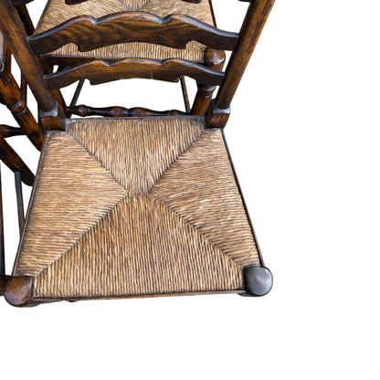 Set of 8 Vintage Country Ladderback Dining Chairs – Rush Seats, 2 Carvers