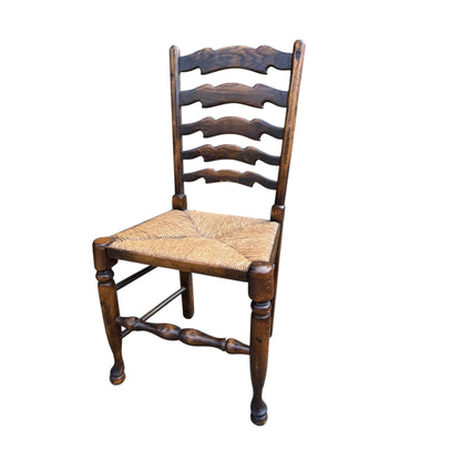 Set of 8 Vintage Country Ladderback Dining Chairs – Rush Seats, 2 Carvers