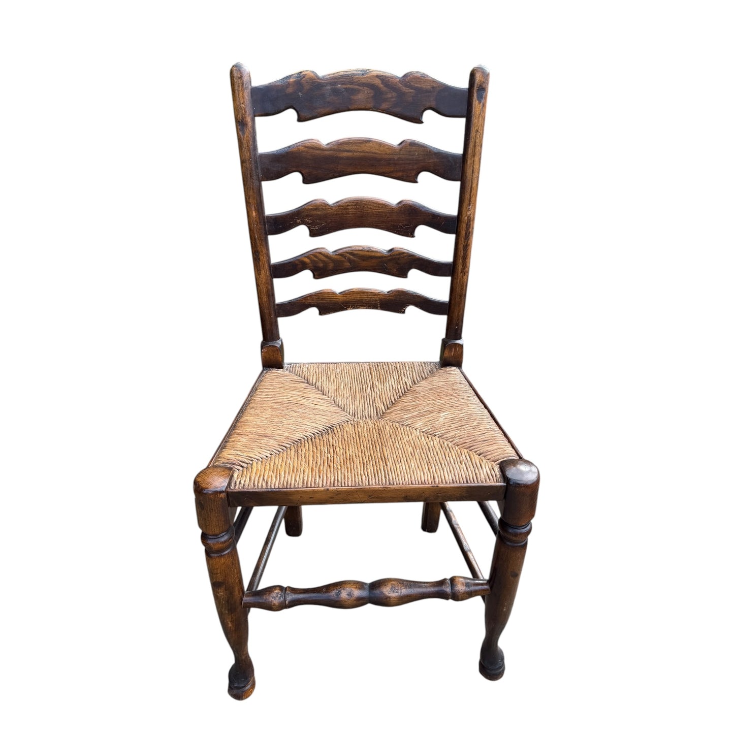 Set of 8 Vintage Country Ladderback Dining Chairs – Rush Seats, 2 Carvers