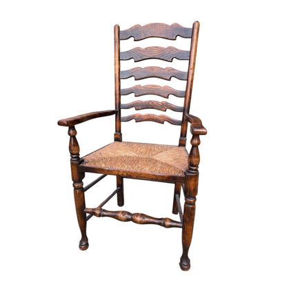 Set of 8 Vintage Country Ladderback Dining Chairs – Rush Seats, 2 Carvers