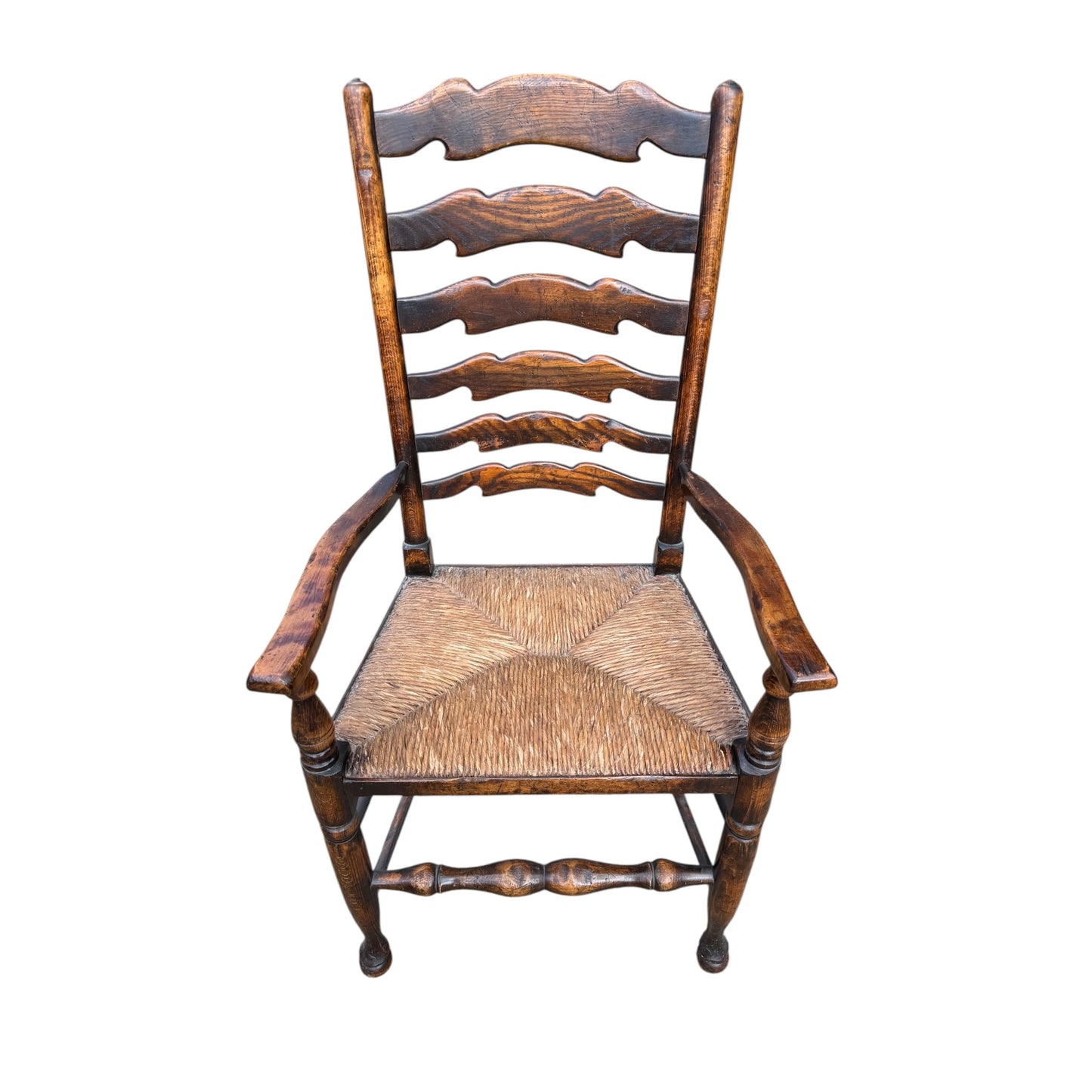 Set of 8 Vintage Country Ladderback Dining Chairs – Rush Seats, 2 Carvers