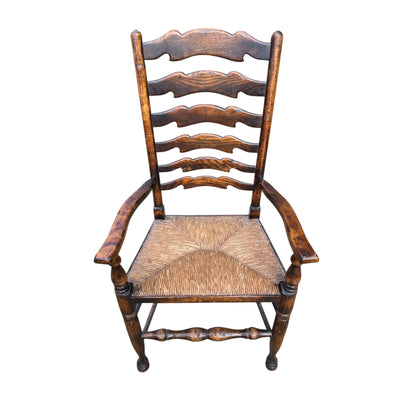 Set of 8 Vintage Country Ladderback Dining Chairs – Rush Seats, 2 Carvers