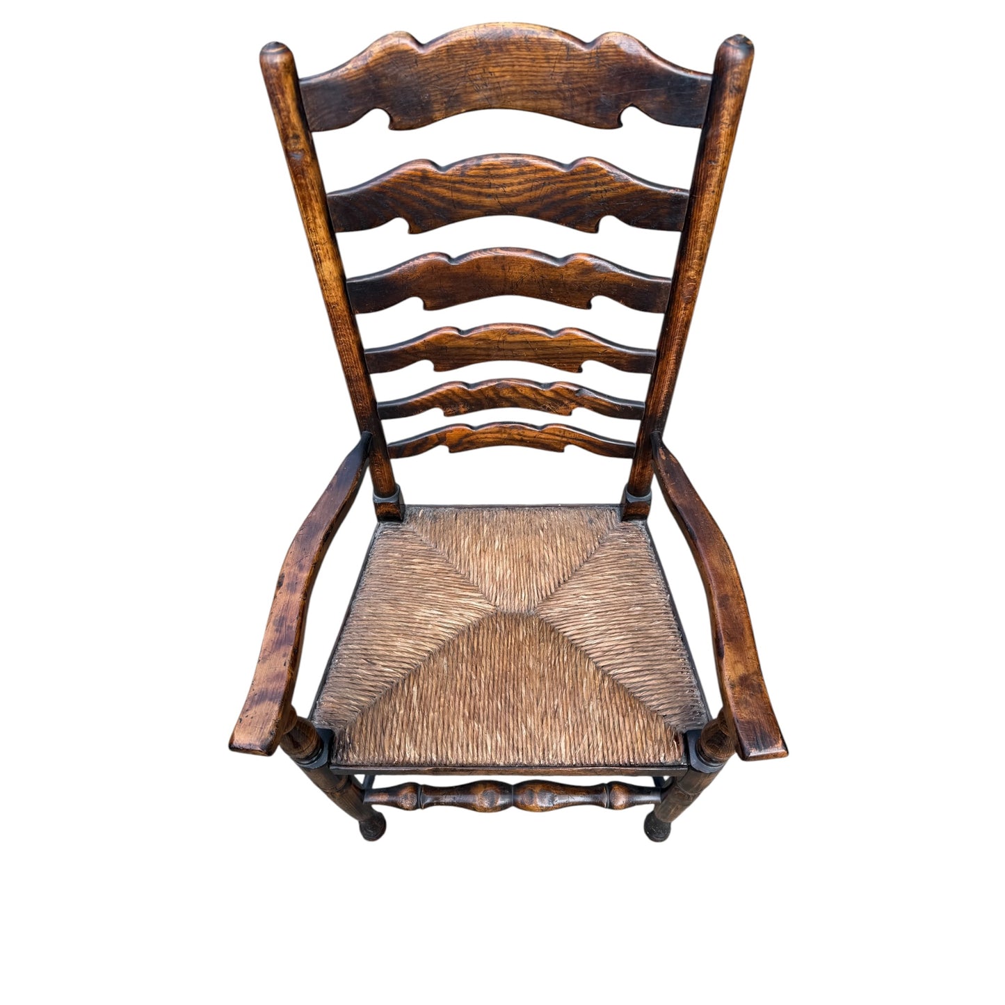 Set of 8 Vintage Country Ladderback Dining Chairs – Rush Seats, 2 Carvers