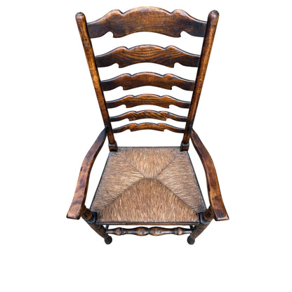 Set of 8 Vintage Country Ladderback Dining Chairs – Rush Seats, 2 Carvers