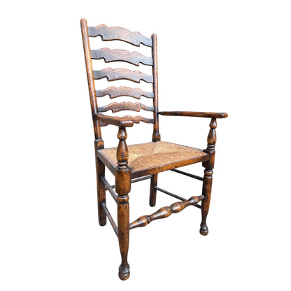 Set of 8 Vintage Country Ladderback Dining Chairs – Rush Seats, 2 Carvers