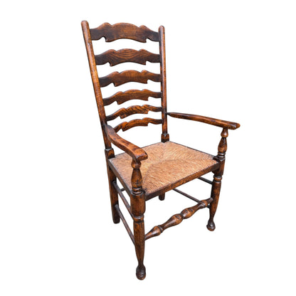 Set of 8 Vintage Country Ladderback Dining Chairs – Rush Seats, 2 Carvers