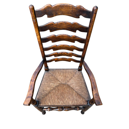 Set of 8 Vintage Country Ladderback Dining Chairs – Rush Seats, 2 Carvers