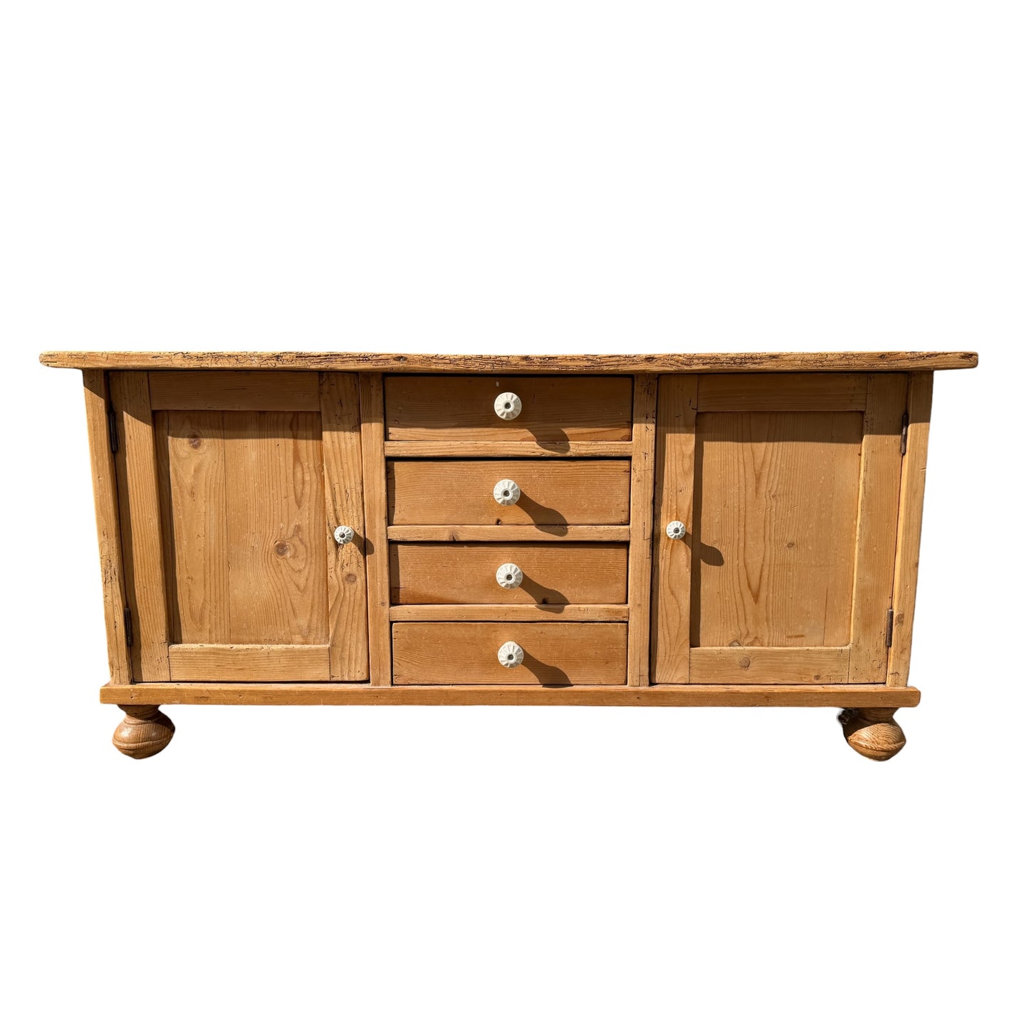 Antique Pine Low Sideboard / TV Cabinet / Rustic Cupboard