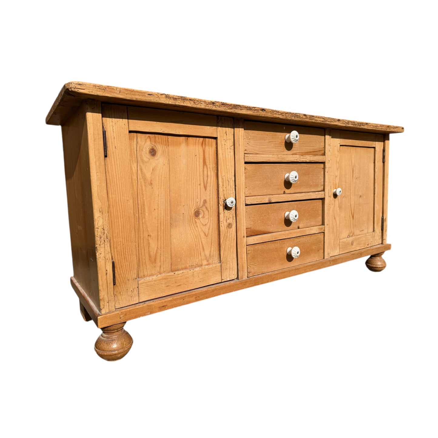 Antique Pine Low Sideboard / TV Cabinet / Rustic Cupboard