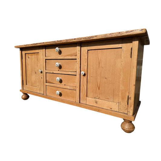 Antique Pine Low Sideboard / TV Cabinet / Rustic Cupboard