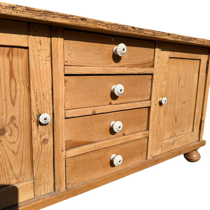 Antique Pine Low Sideboard / TV Cabinet / Rustic Cupboard