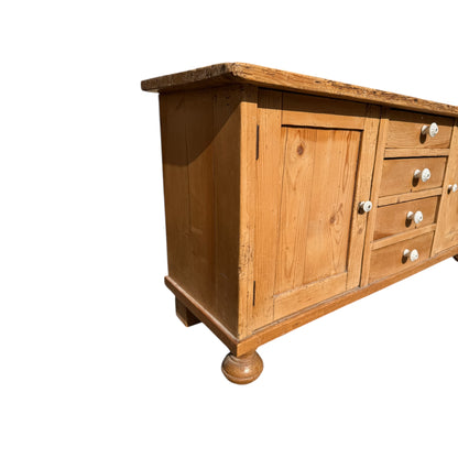 Antique Pine Low Sideboard / TV Cabinet / Rustic Cupboard