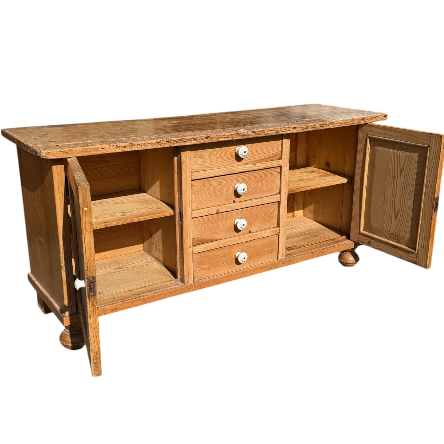 Antique Pine Low Sideboard / TV Cabinet / Rustic Cupboard