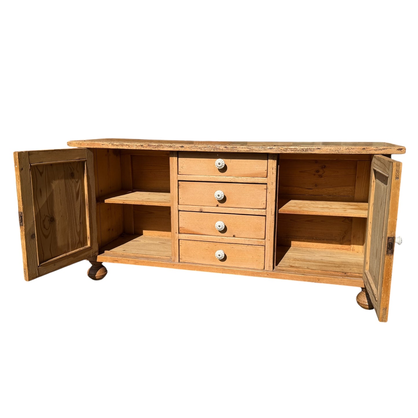 Antique Pine Low Sideboard / TV Cabinet / Rustic Cupboard