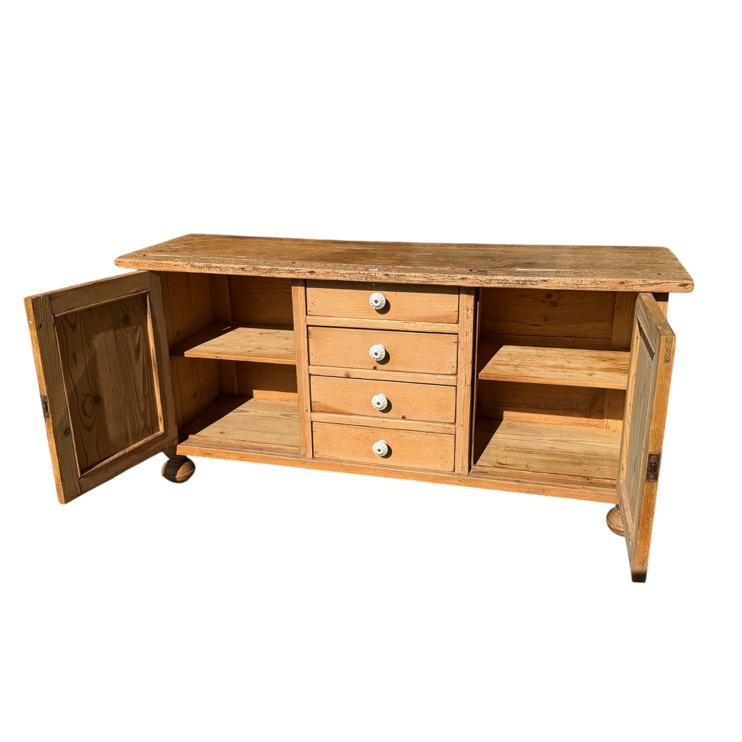 Antique Pine Low Sideboard / TV Cabinet / Rustic Cupboard