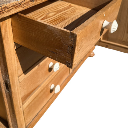 Antique Pine Low Sideboard / TV Cabinet / Rustic Cupboard