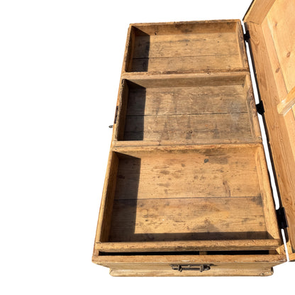 Antique Pine Blanket Chest / Storage Trunk / Coffee Table Style Box