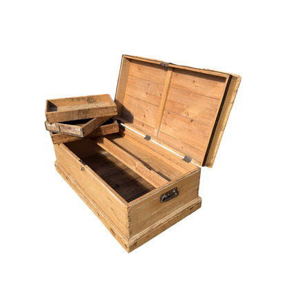 Antique Pine Blanket Chest / Storage Trunk / Coffee Table Style Box