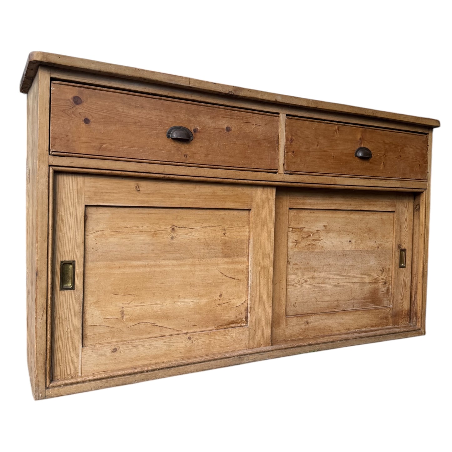 Antique Pine Sliding Door Sideboard / Low Cupboard / TV Unit
