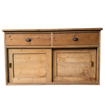 Antique Pine Sliding Door Sideboard / Low Cupboard / TV Unit