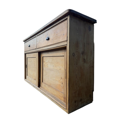 Antique Pine Sliding Door Sideboard / Low Cupboard / TV Unit