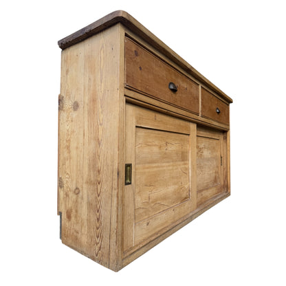 Antique Pine Sliding Door Sideboard / Low Cupboard / TV Unit