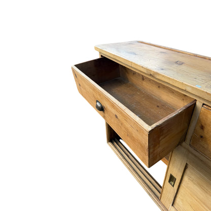 Antique Pine Sliding Door Sideboard / Low Cupboard / TV Unit