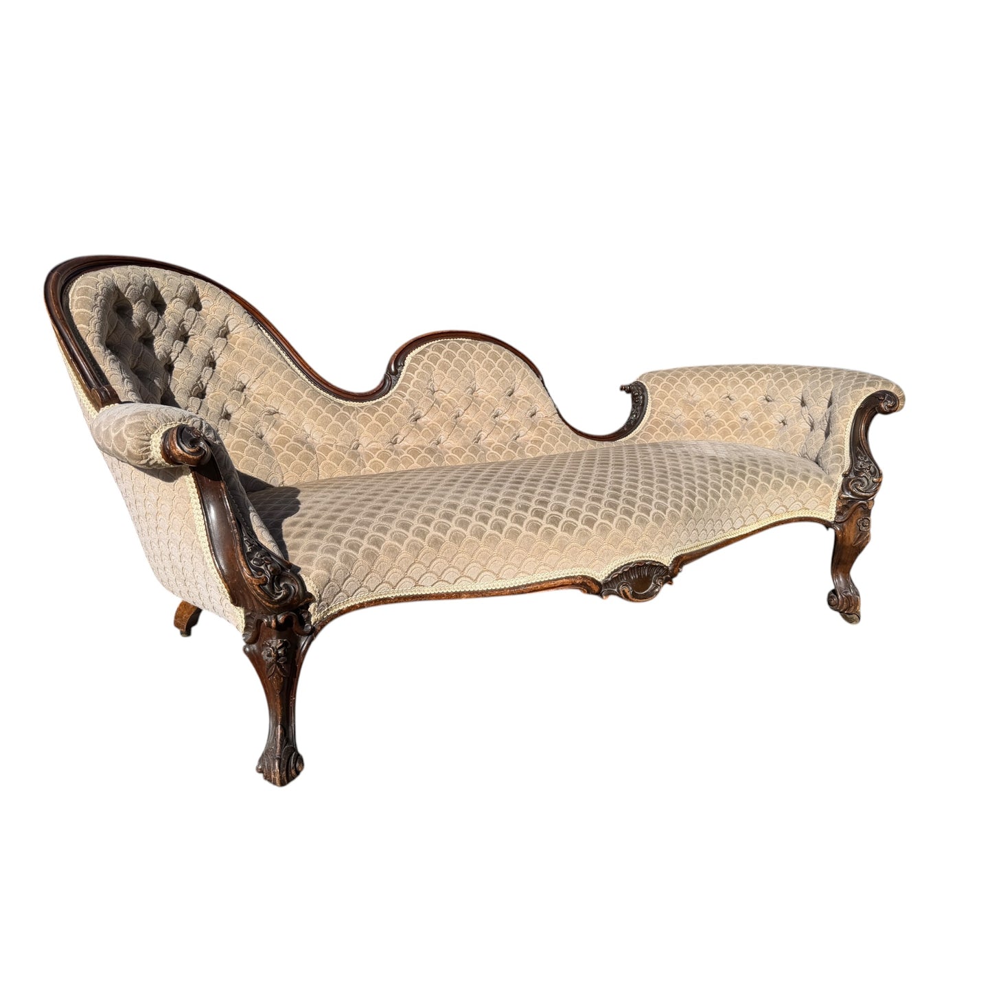 Victorian Chaise Longue / Antique Button Back Fainting Couch / Upholstered Day Bed