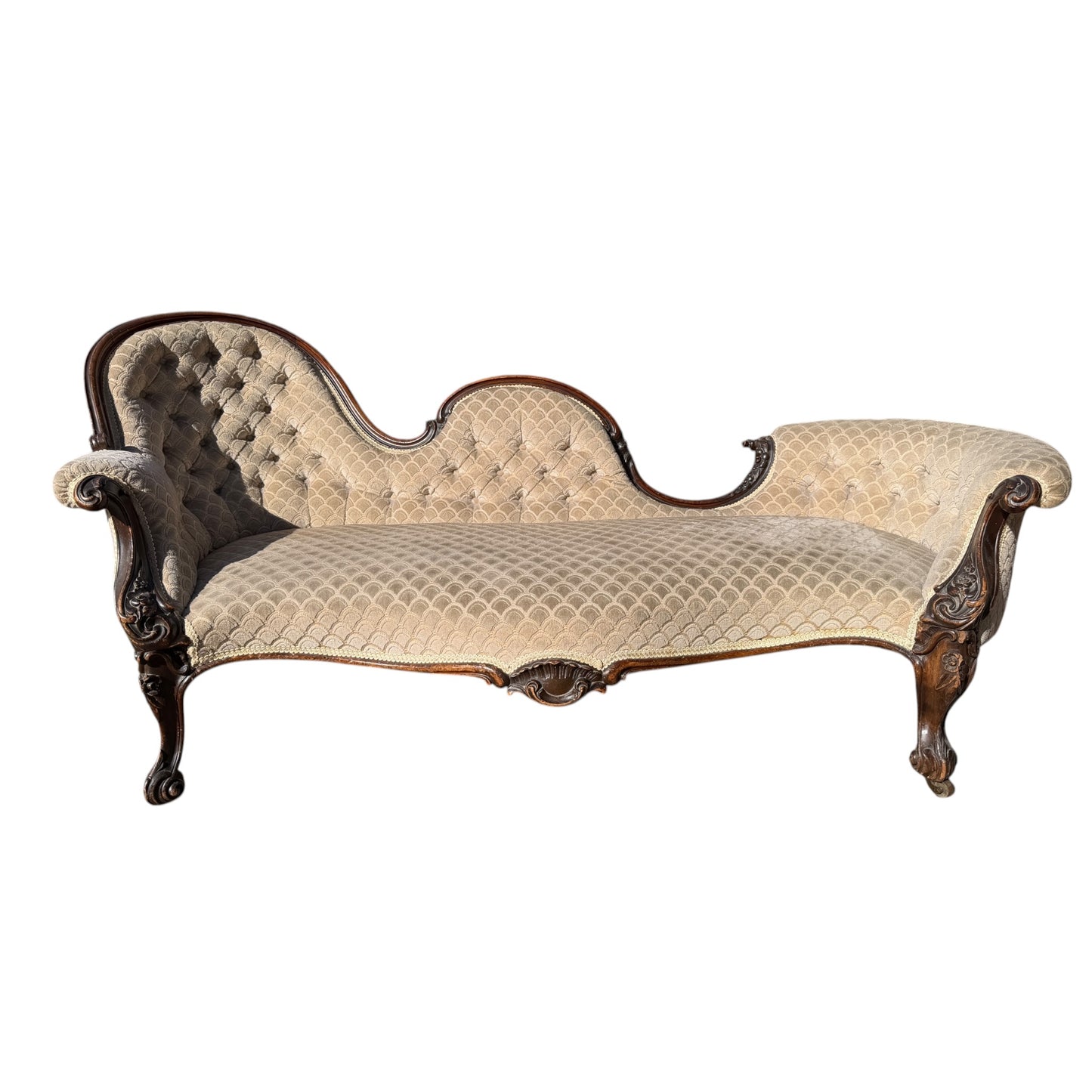 Victorian Chaise Longue / Antique Button Back Fainting Couch / Upholstered Day Bed
