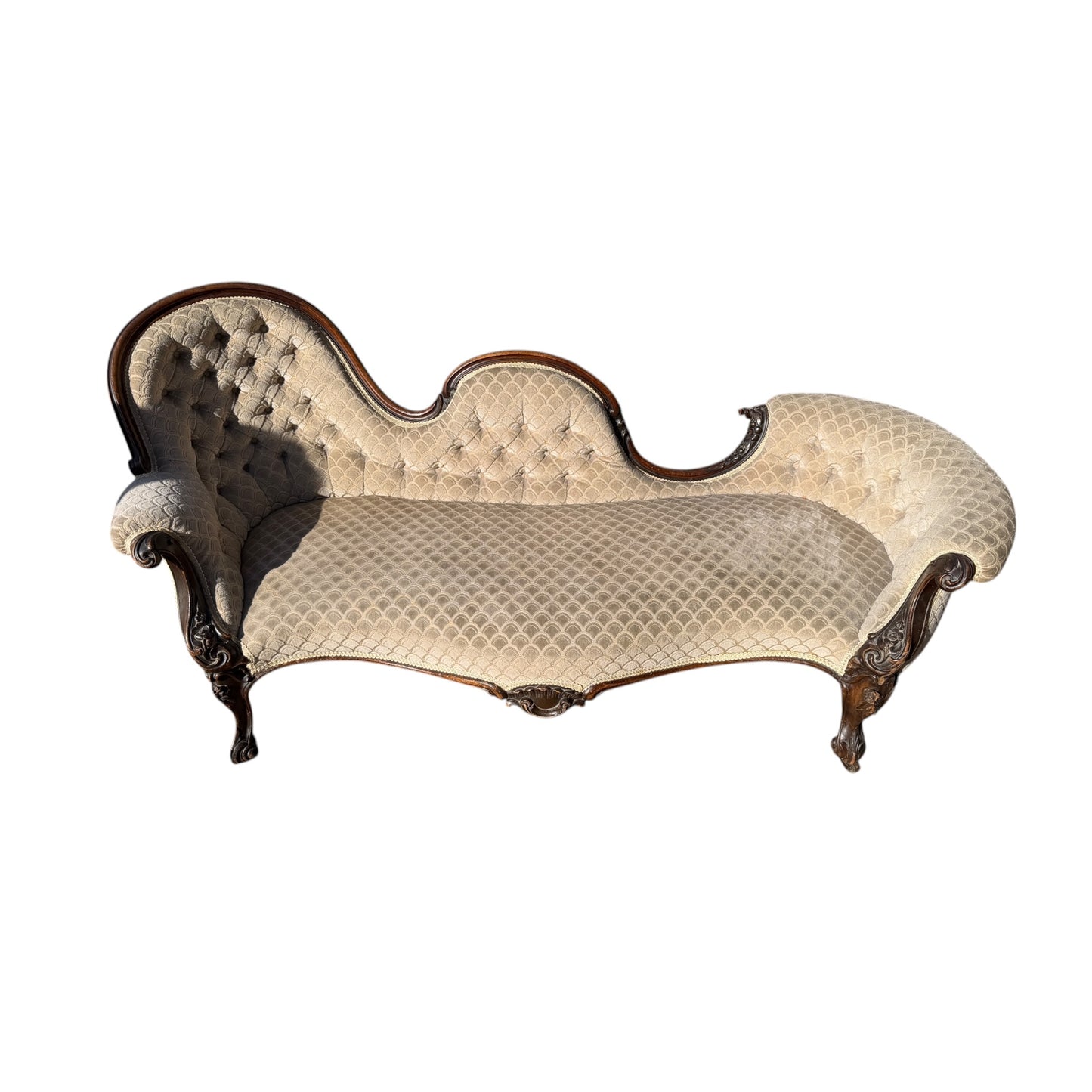 Victorian Chaise Longue / Antique Button Back Fainting Couch / Upholstered Day Bed
