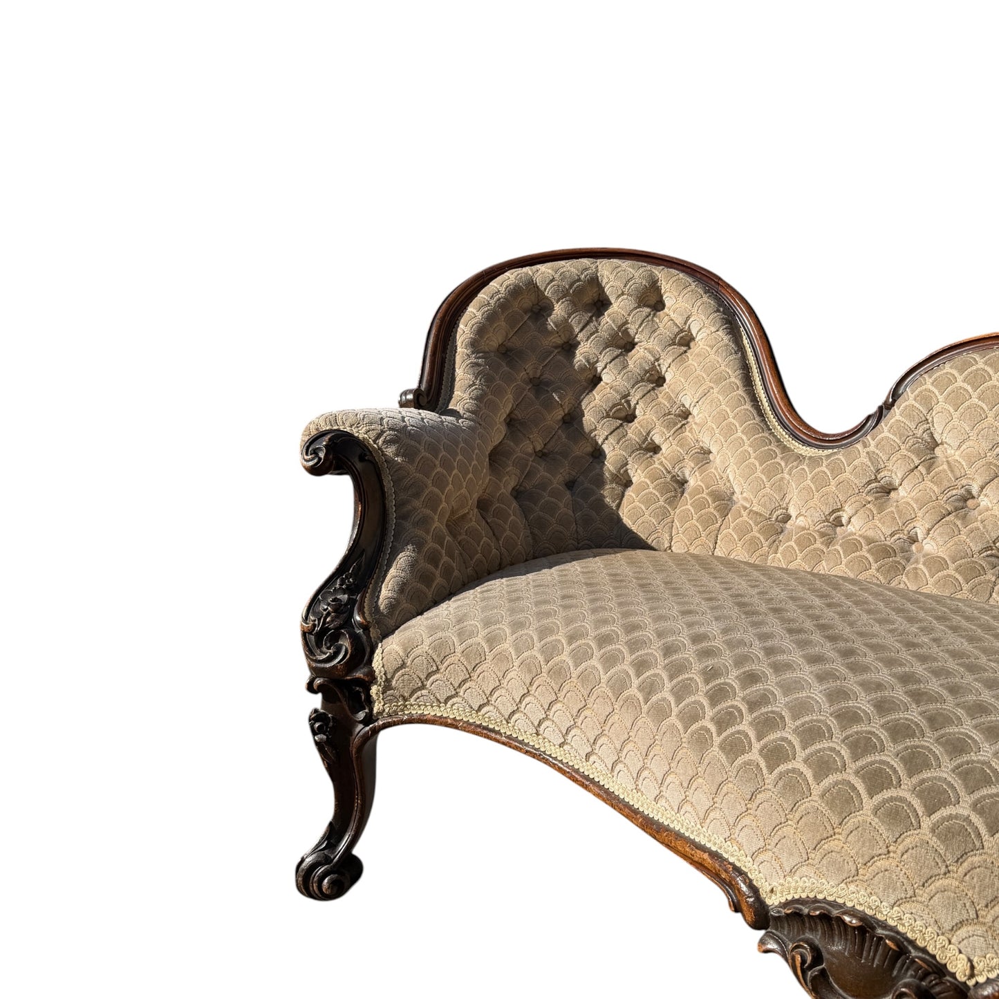 Victorian Chaise Longue / Antique Button Back Fainting Couch / Upholstered Day Bed
