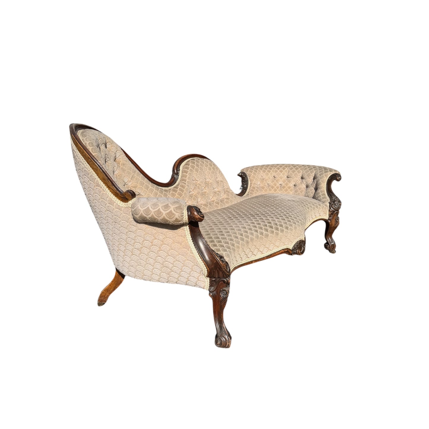 Victorian Chaise Longue / Antique Button Back Fainting Couch / Upholstered Day Bed