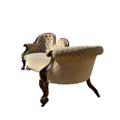 Victorian Chaise Longue / Antique Button Back Fainting Couch / Upholstered Day Bed