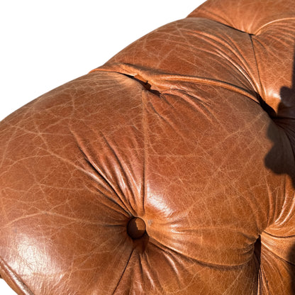 Vintage Tan Leather Chesterfield Armchair / Deep Buttoned Club Chair / Cigar Chair
