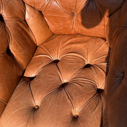 Vintage Tan Leather Chesterfield Armchair / Deep Buttoned Club Chair / Cigar Chair