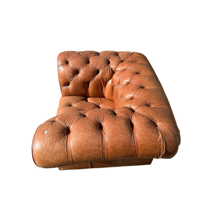 Vintage Tan Leather Chesterfield Armchair / Deep Buttoned Club Chair / Cigar Chair