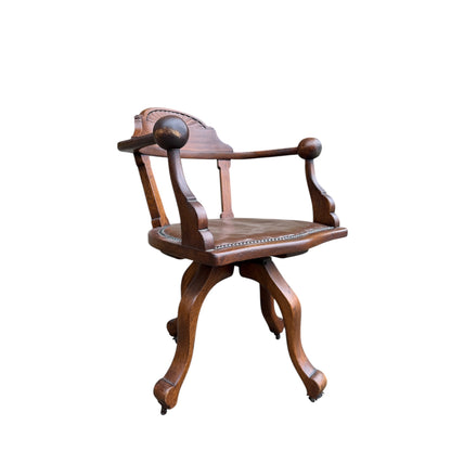 19th Century English Victorian Mahogany Revolving Desk Office Chair with Ball Arms