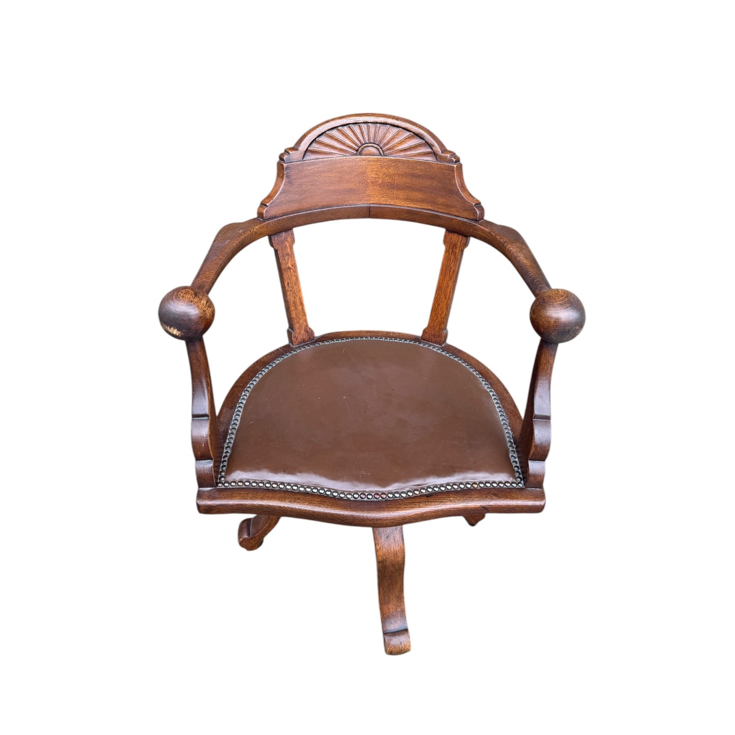 19th Century English Victorian Mahogany Revolving Desk Office Chair with Ball Arms