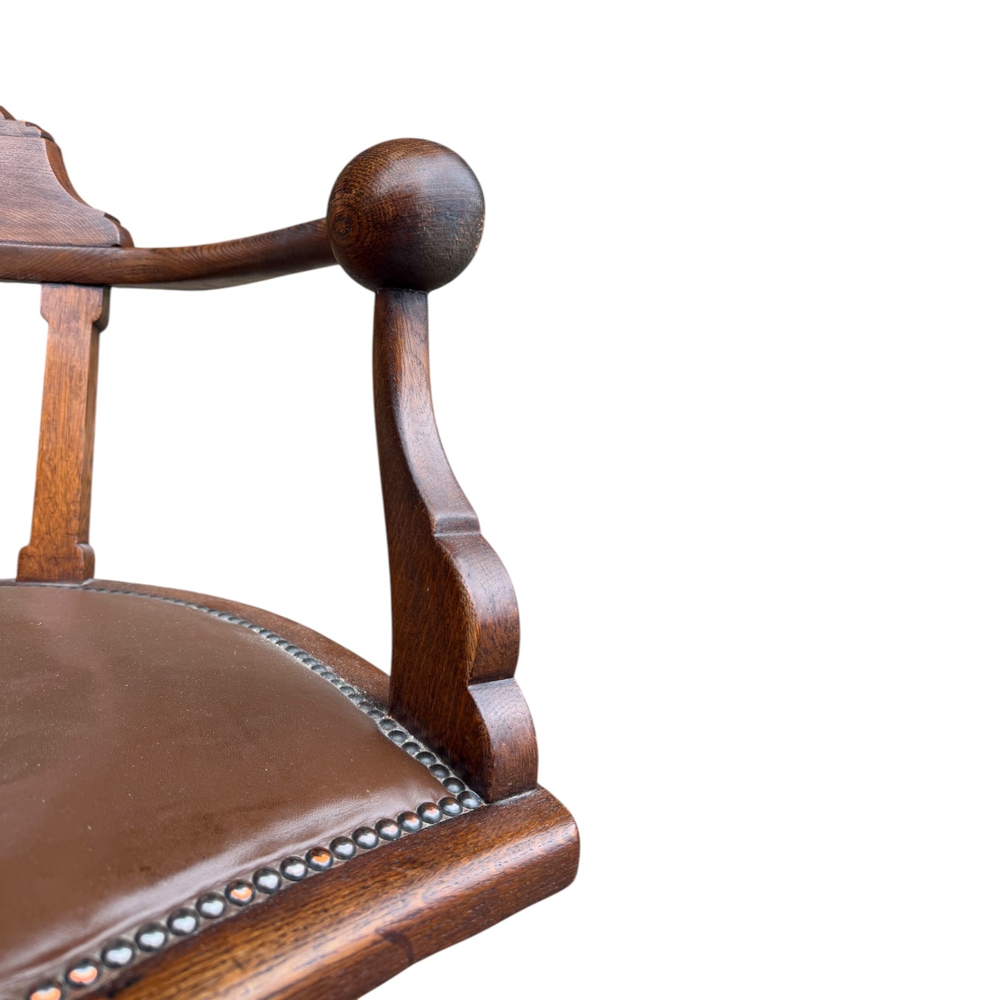 19th Century English Victorian Mahogany Revolving Desk Office Chair with Ball Arms
