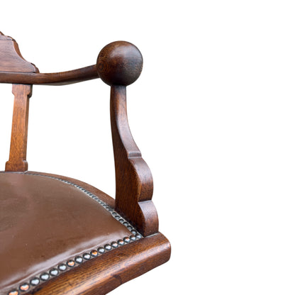 19th Century English Victorian Mahogany Revolving Desk Office Chair with Ball Arms