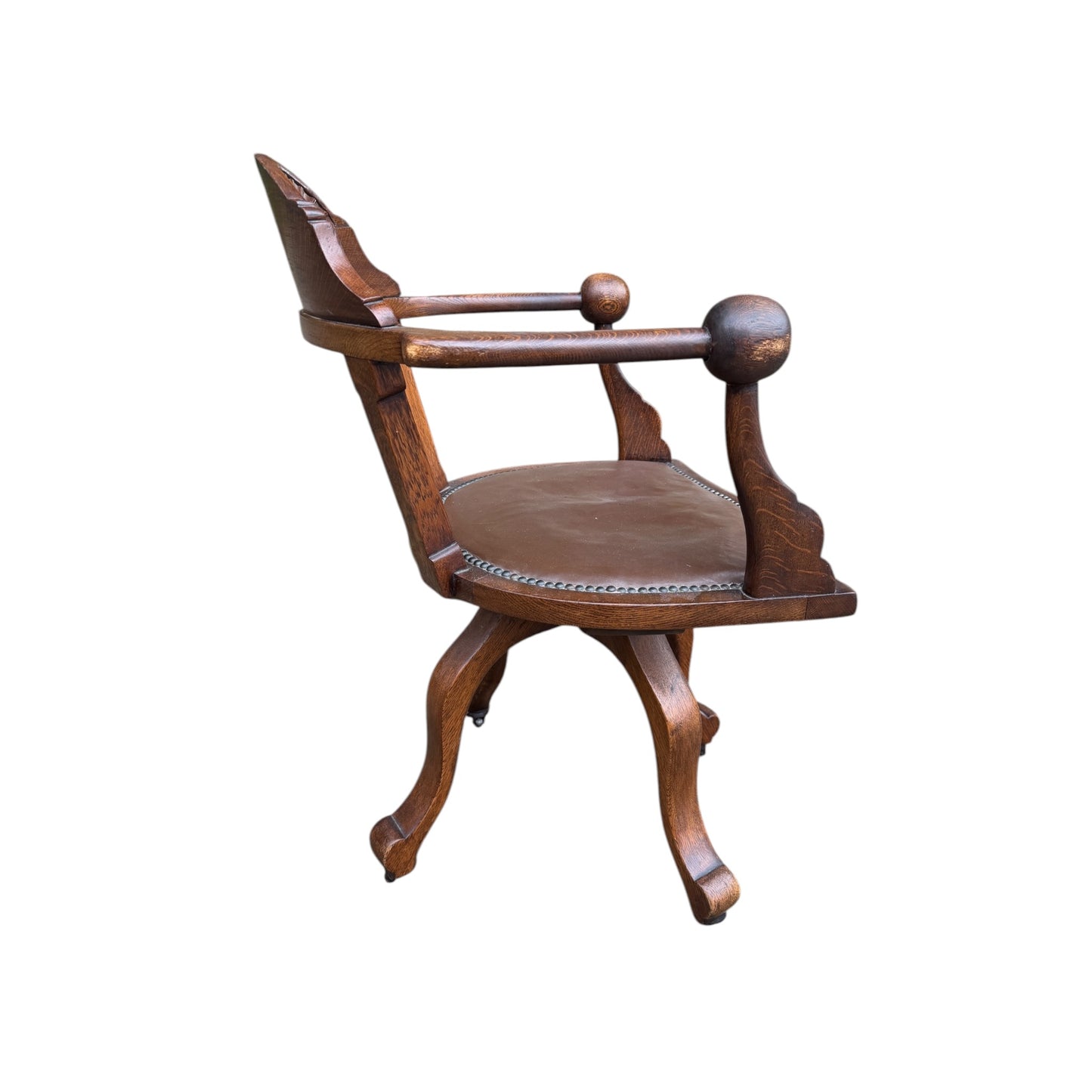 19th Century English Victorian Mahogany Revolving Desk Office Chair with Ball Arms