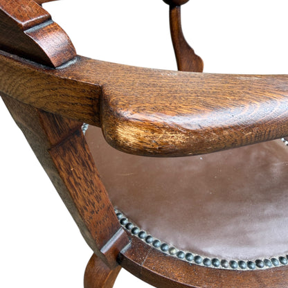 19th Century English Victorian Mahogany Revolving Desk Office Chair with Ball Arms