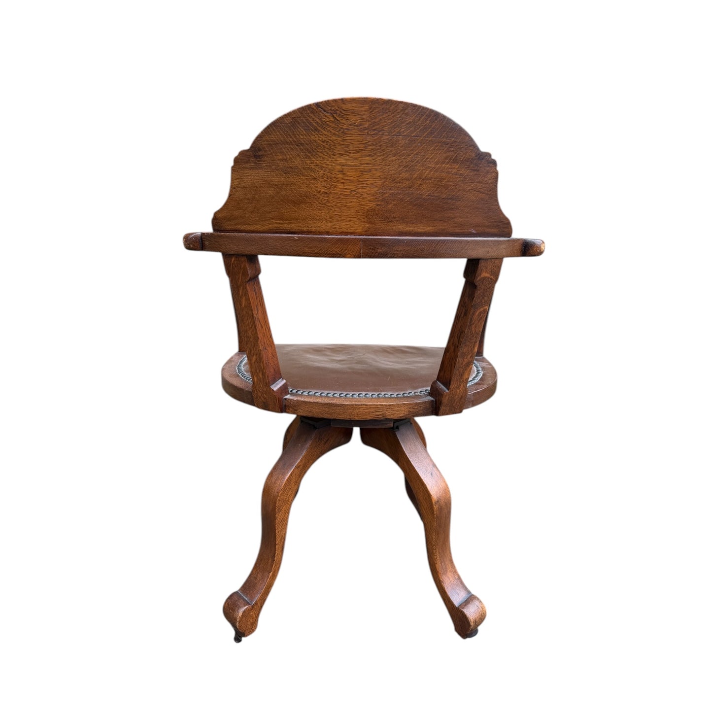 19th Century English Victorian Mahogany Revolving Desk Office Chair with Ball Arms