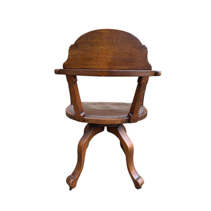19th Century English Victorian Mahogany Revolving Desk Office Chair with Ball Arms