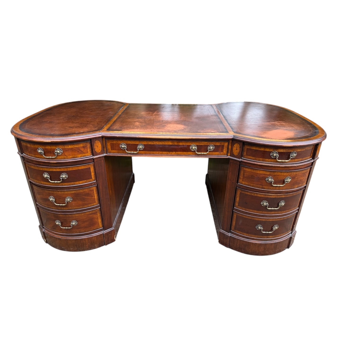 Large Traditional Leather Top Mahogany Twin Pedestal Desk by Brights of Nettlebed